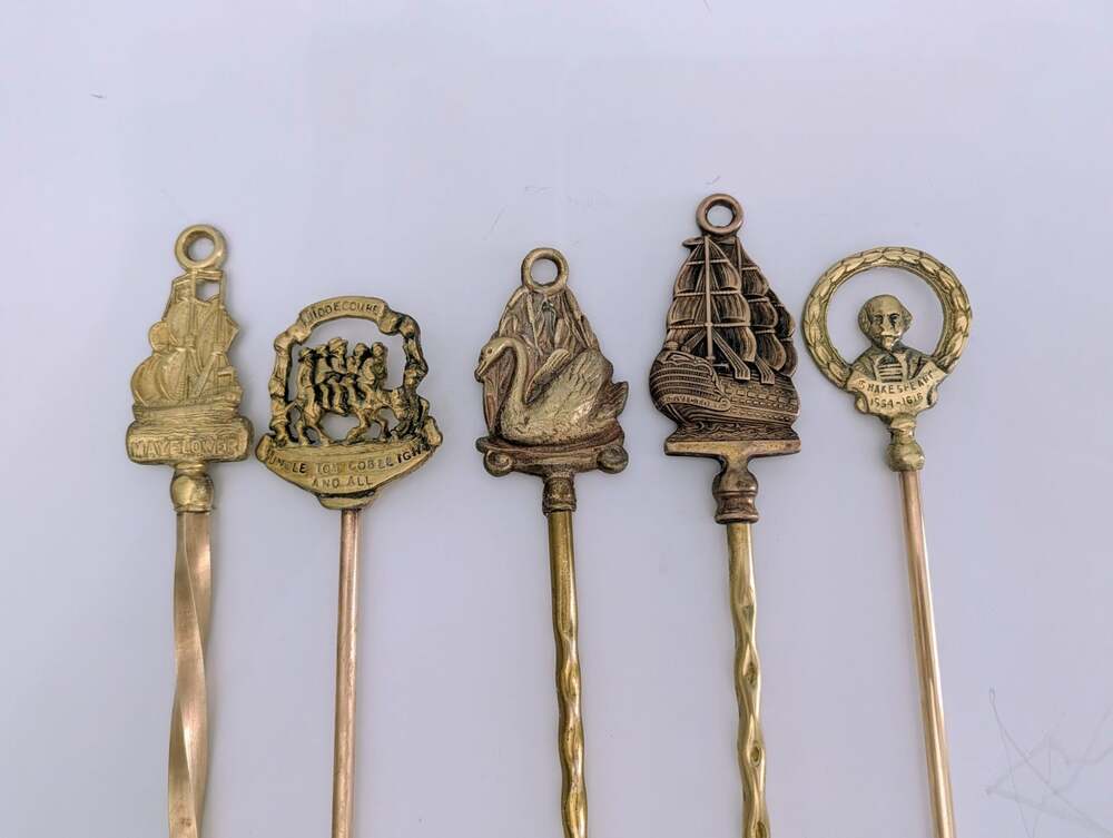 Solid Brass Fireplace Hearth Decor Toasting Forks Swan Shakespeare Ships England